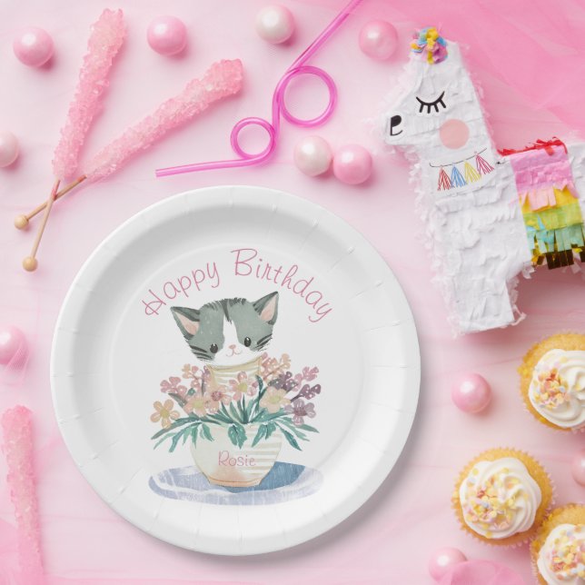 Happy Birthday Daughter | Cute Kitten Name Paper Plate (Party)