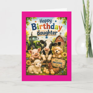 Happy Birthday Daughter Farm Animals (Pink) Card