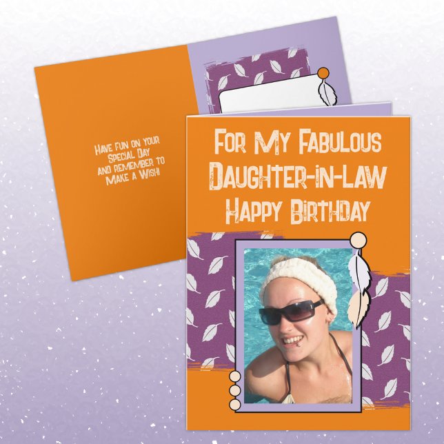 Happy Birthday daughter in law photo purple orange Card (Creator Uploaded)