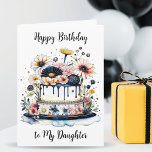 Happy Birthday Daughter | Sentimental Personalised Card<br><div class="desc">A sweet birthday card for your daughter,  featuring a pretty birthday cake with black and pink frosting and flowers.</div>