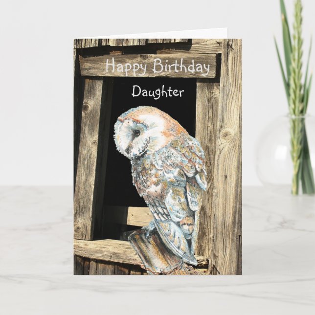 Happy Birthday Daughter Watercolor Barn Owl Holiday Card (Front)