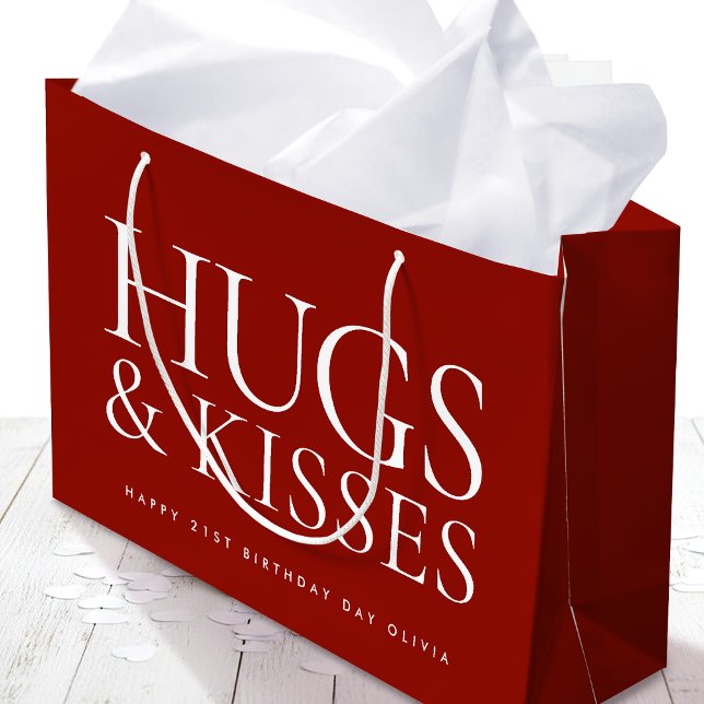Happy Birthday Day Any Age Hugs & Kisses Deep Red Large Gift Bag (Creator Uploaded)