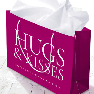 Happy Birthday Day Any Age Hugs & Kisses Pink Large Gift Bag