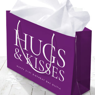 Happy Birthday Day Any Age Hugs & Kisses Purple Large Gift Bag