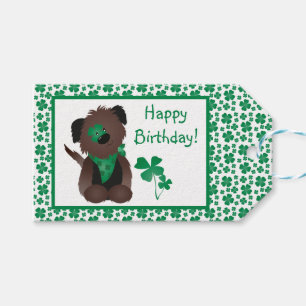 Happy Birthday Day Dog Shamrock Green Gift Tags