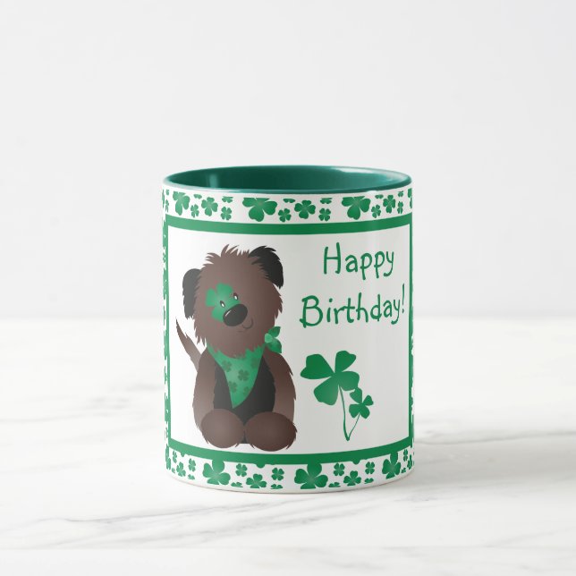 Happy Birthday Day Dog Shamrock Green Mug (Center)