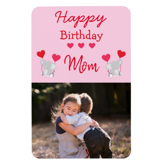Happy Birthday Day Mum Elephant Photo Magnet (Vertical)
