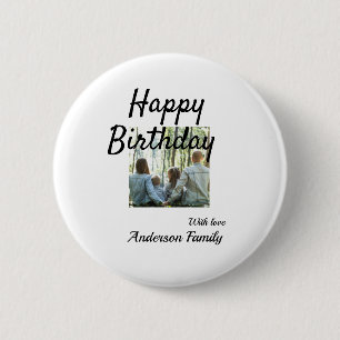 Happy birthday day photo family name elegant class 6 cm round badge