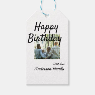 Happy birthday day photo family name elegant class gift tags