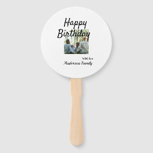 Happy birthday day photo family name elegant class hand fan
