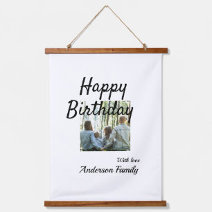 Happy birthday day photo family name elegant class hanging tapestry