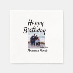 Happy birthday day photo family name elegant class napkin