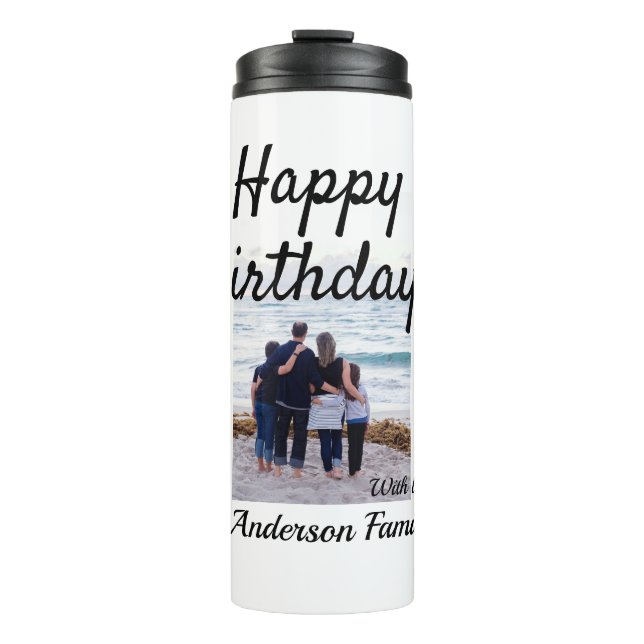 Happy birthday day photo family name elegant class thermal tumbler (Front)