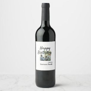 Happy birthday day photo family name elegant class wine label