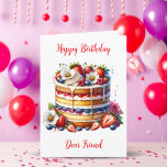 Happy Birthday Dear Friend Birthday Cake Colour Me Card<br><div class="desc">A sweet birthday card for a friend,  featuring a pretty birthday cake covered in fresh fruit on the front. The inside has a sweet sentimental message with a colouring page too!</div>