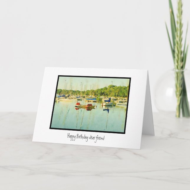 Happy Birthday Dear Friend Sailboats Birthday Card (Front)