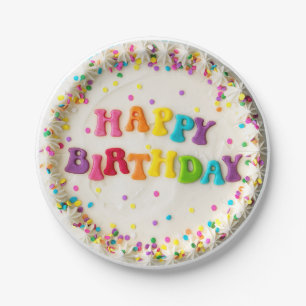 Happy Birthday Decorated Cake  Paper Plate