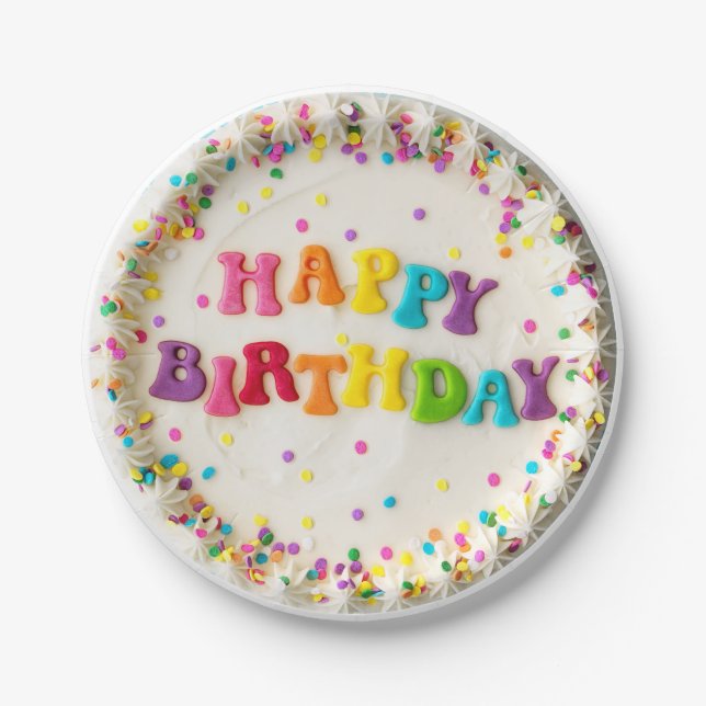 Happy Birthday Decorated Cake  Paper Plate (Front)