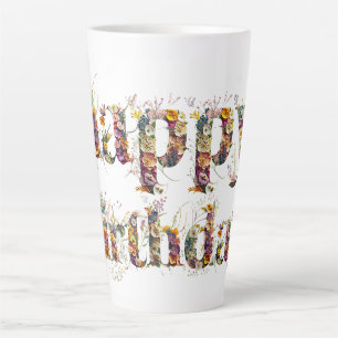 Happy Birthday decorative text dried wild flowers Latte Mug