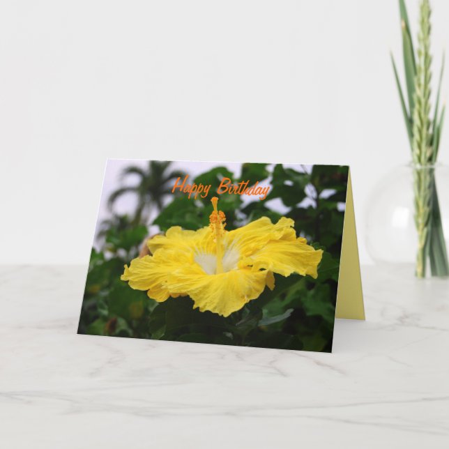Happy Birthday Deep Yellow Hibiscus Card (Front)