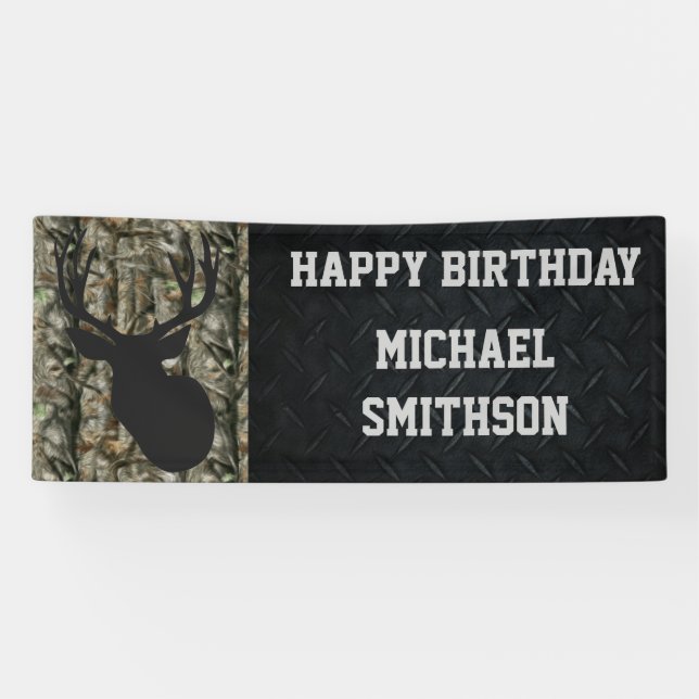 Happy Birthday Deer Camo Hunting Men's Banner (Horizontal)