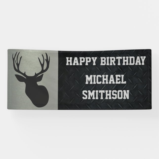 Happy Birthday Deer Hunting Men's Buck Antlers Banner (Horizontal)