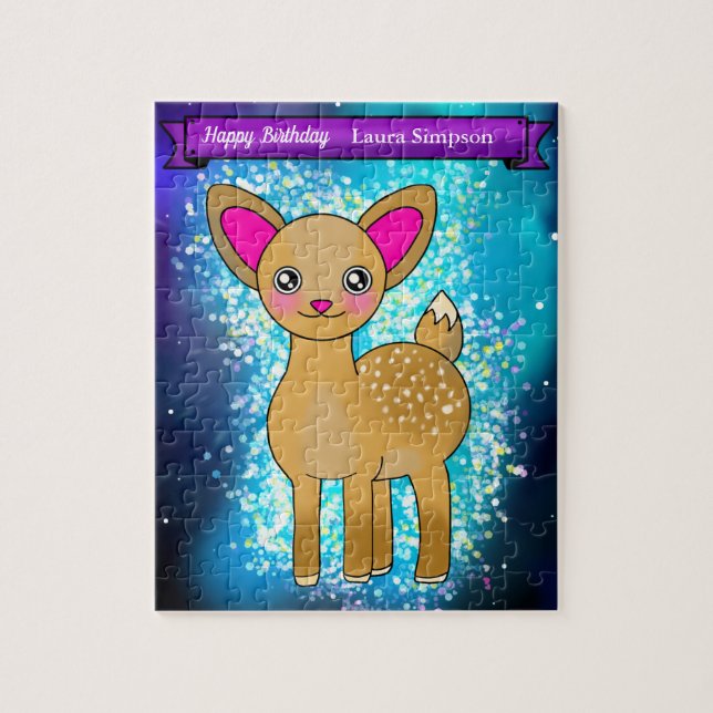 Happy Birthday Deer Puzzle with Glitter Stars (Vertical)