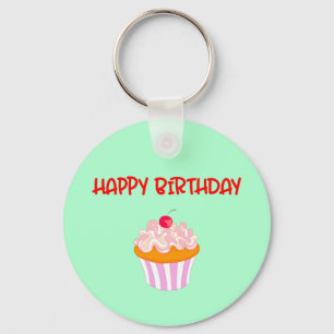 Happy Birthday Delicious Cupcake Cherry on Top Key Ring
