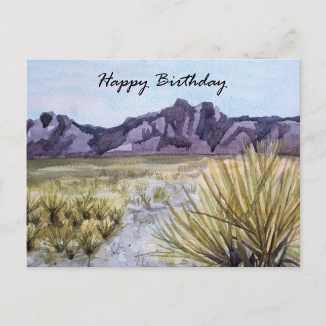 Happy Birthday Desert Cactus Mountains Watercolor Postcard (Front)