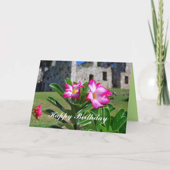Happy Birthday Desert Rose Flowers at Sugar Mill Card (Front)
