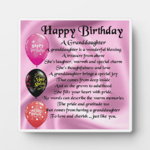 Happy Birthday Design Granddaughter Poem Plaque