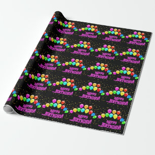 Happy Birthday! Design with colorful balloons and  Wrapping Paper
