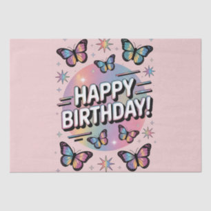 Happy Birthday Design with Colorful Butterflies Tissue Paper