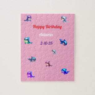 Happy Birthday Different coloured Dolphin Jigsaw Puzzle