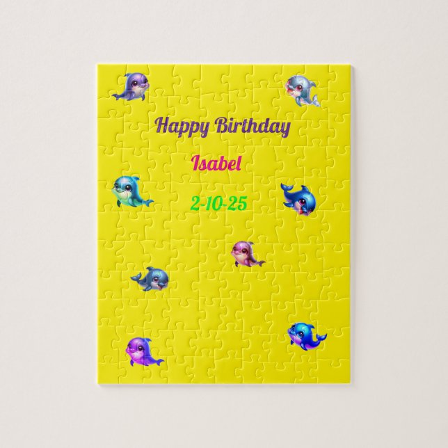 Happy Birthday Different coloured Dolphin Jigsaw Puzzle (Vertical)
