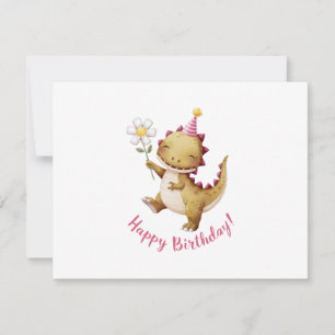 Happy Birthday Dino with Party Hat and Daisy Holiday Card