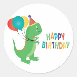 Happy Birthday Dinosaur Balloons Classic Round Sticker