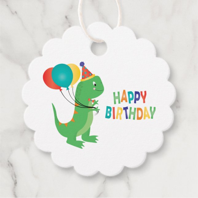 Happy Birthday Dinosaur Balloons Favour Tags (Front)