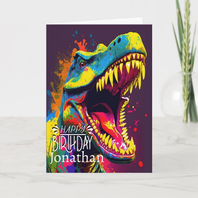 Happy Birthday Dinosaur Blue Roar  Card (Front)