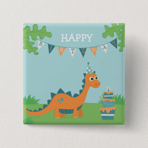 Happy Birthday Dinosaur cartoon 15 Cm Square Badge