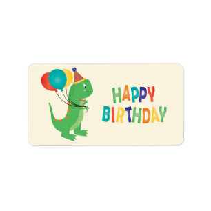 Happy Birthday Dinosaur Colourful Balloons Label
