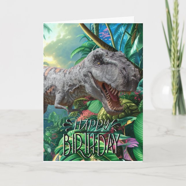 Happy Birthday Dinosaur Large T Rex Jurassic Card (Front)