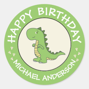 Happy Birthday Dinosaur Name Classic Round Sticker