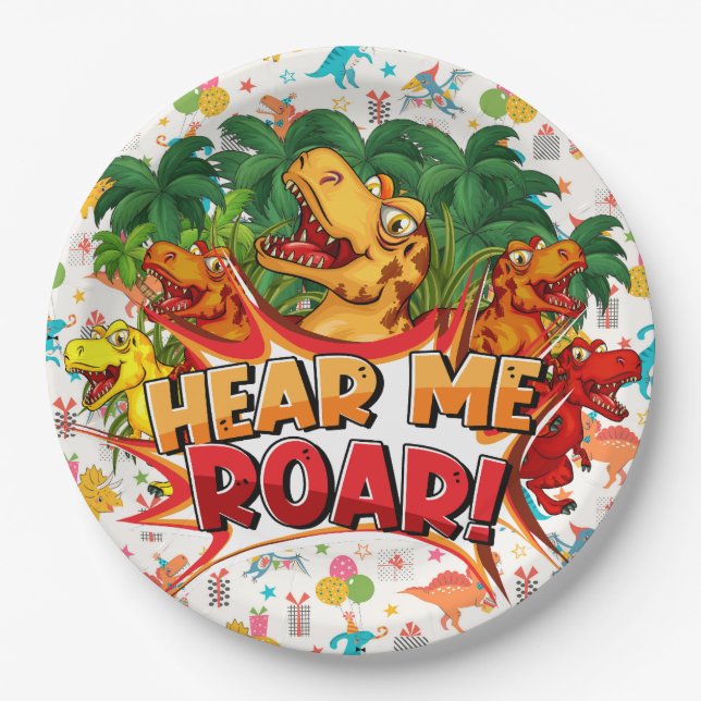 Happy Birthday Dinosaur  Paper Plate (Front)