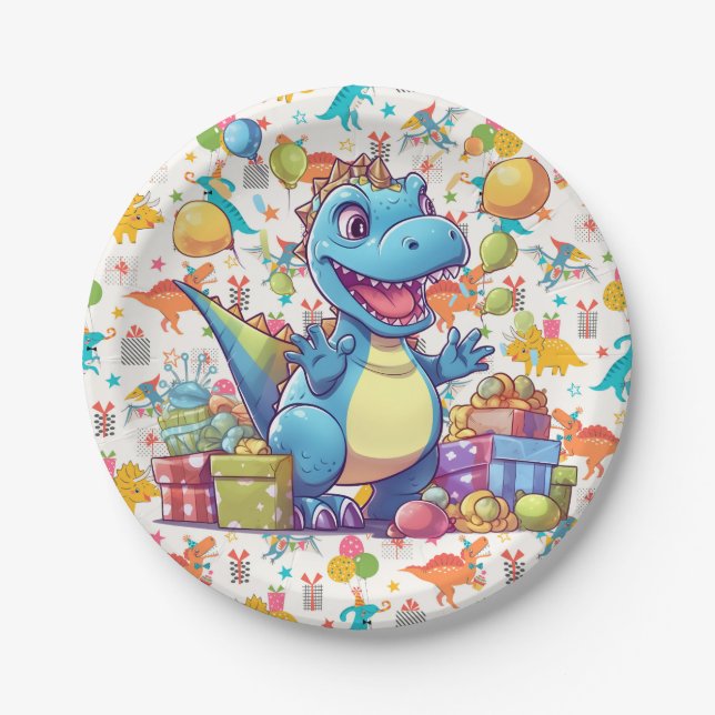 Happy Birthday Dinosaur  Paper Plate (Front)