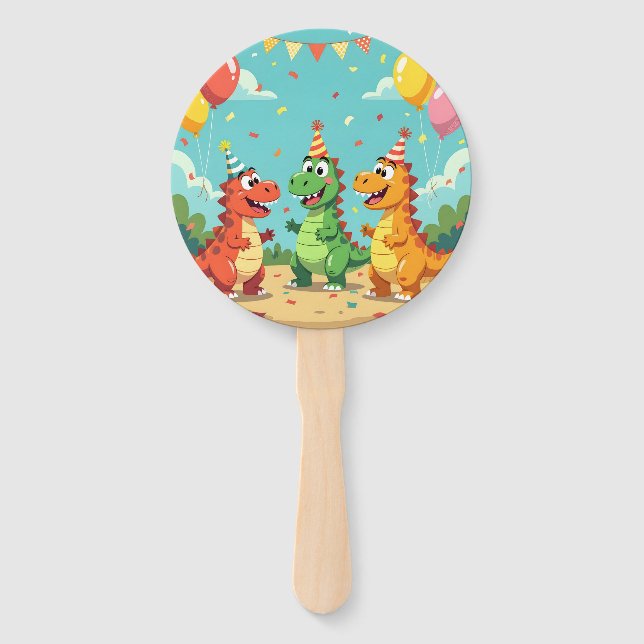 Happy birthday dinosaurs theme hand fan (Front)
