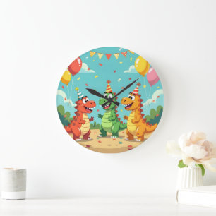Happy birthday dinosaurs theme large clock