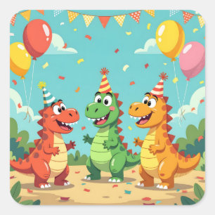 Happy birthday dinosaurs theme square sticker