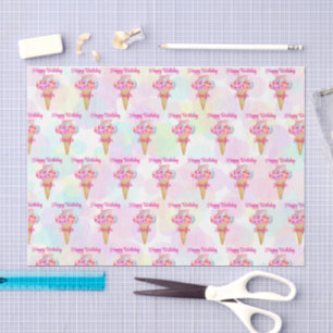 happy birthday disco balls ice cream pattern girly tissue paper