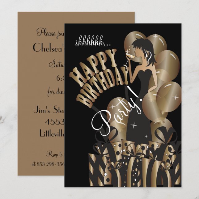Happy Birthday Diva Girl | DIY Name | Bronze Invitation (Front/Back)